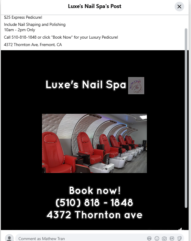 Luxe's Nails & Spa Meta Ad