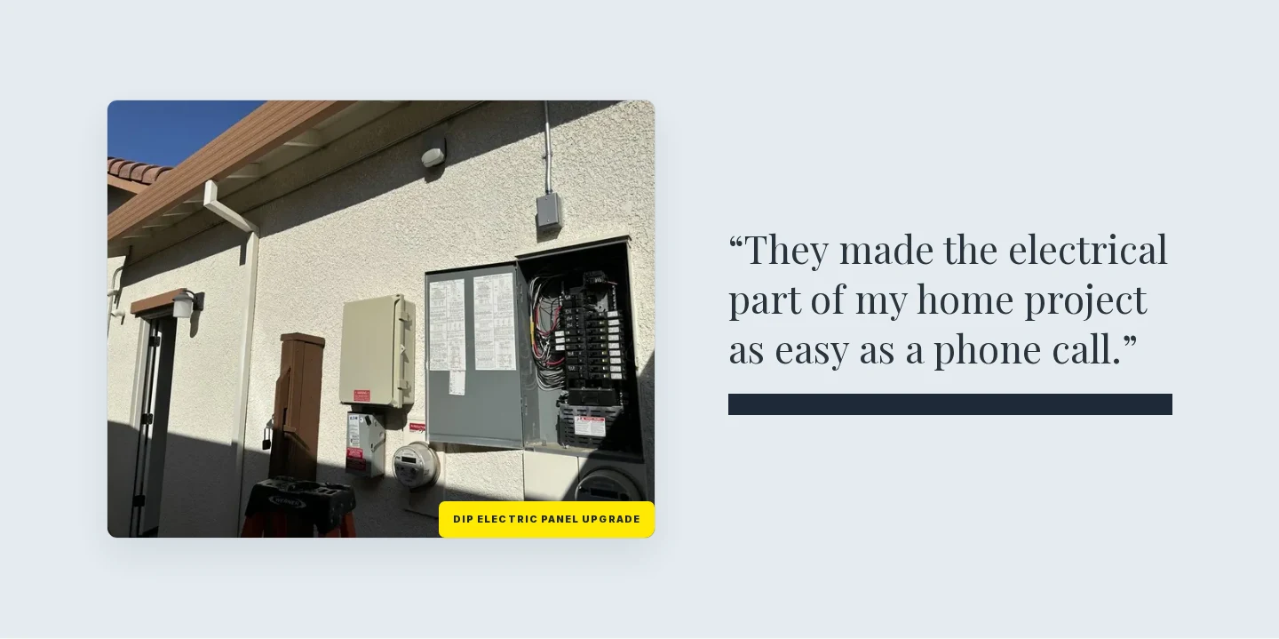 Panel project photo beside a customer review, with customer attribution redacted